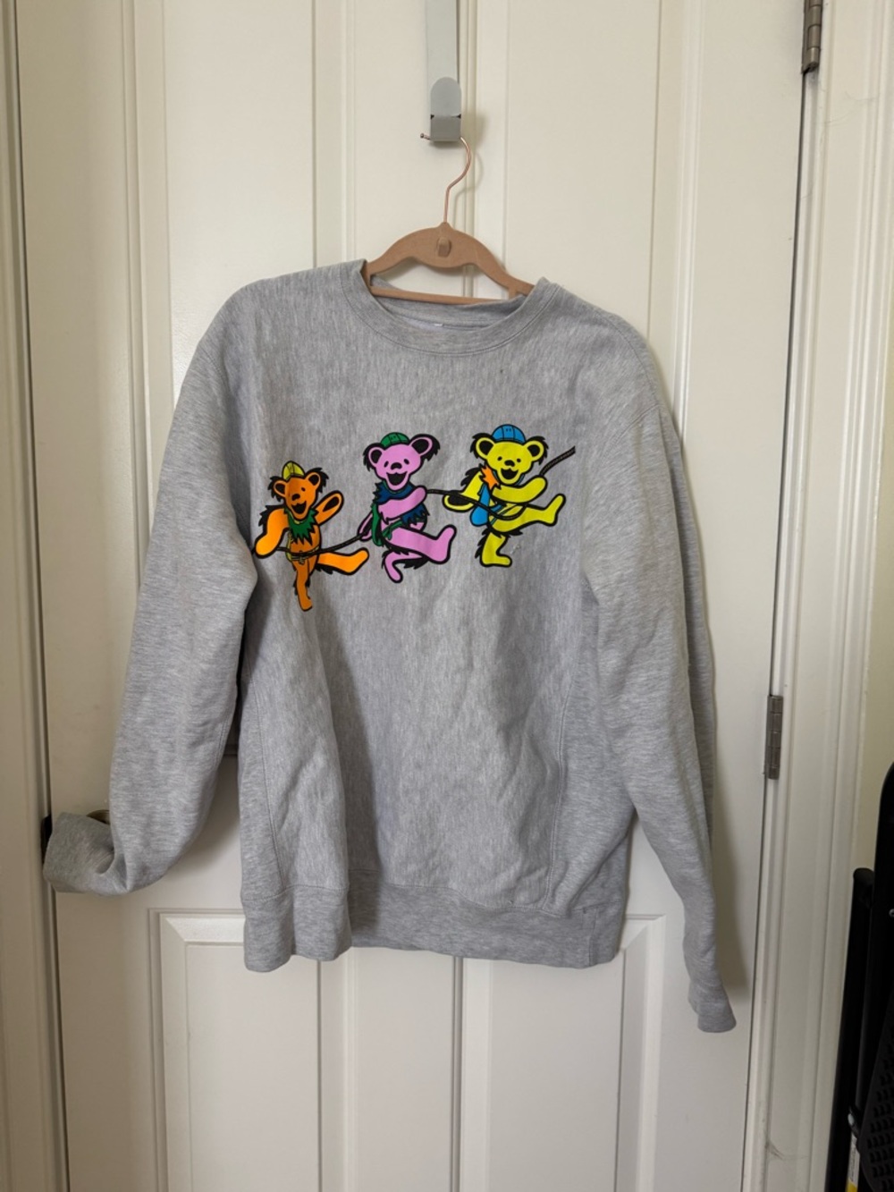 Gray Graphic Crewneck Sweatshirt with Colorful Dancing Bears